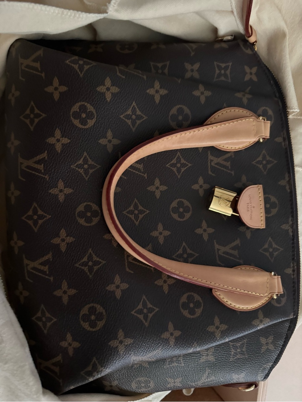 Louis Vuitton Brown Monogram Canvas Top-Handle Bag with Natural Leather Trim